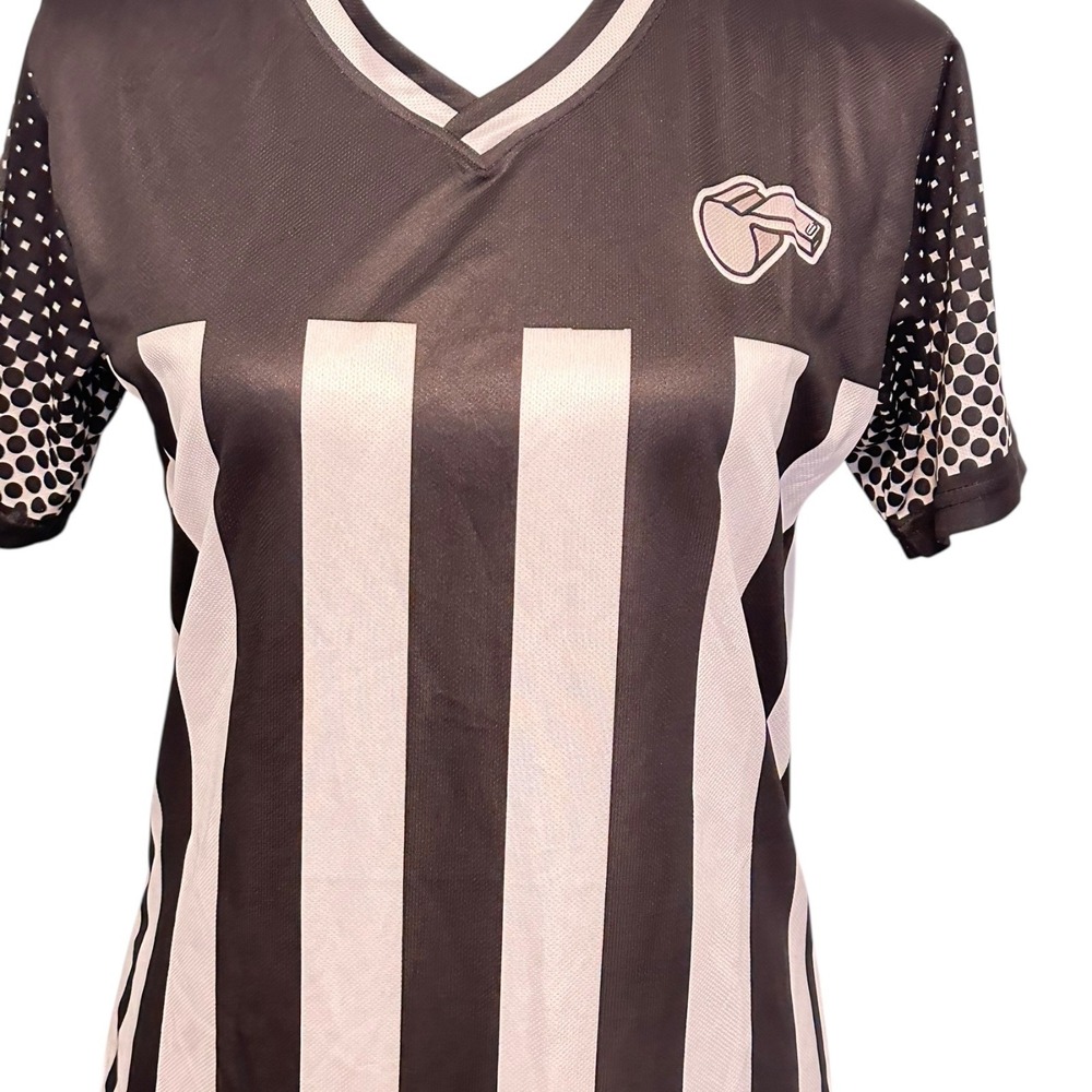 Women's‎ M Black White Striped Referee Jersey Shirt Halloween Costume USA Flag